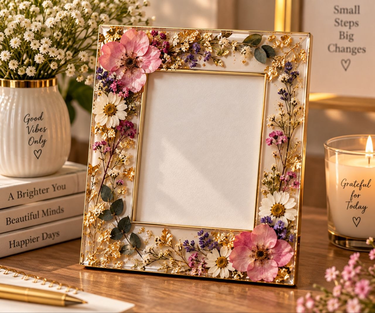 Crystal clear resin photo block preserving wedding varmala flowers and photograph